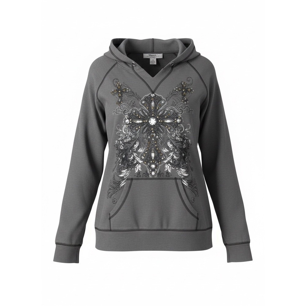 Rock 47 by Wrangler Womens Gray Embellished Cross Butterfly Hoodie Sweatshirt M
